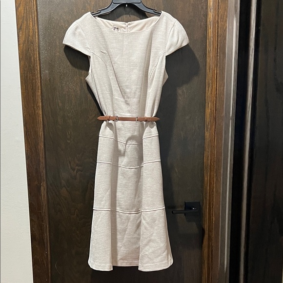 Anne Klein Cream Midi Dress with Tan Belt - Picture 1 of 6